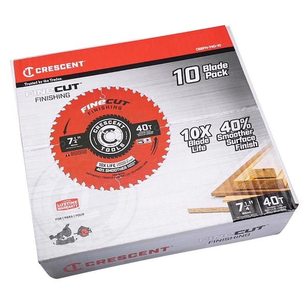 Campbell Chain & Fittings Crescent Finecut 7-1/4 in. D X 5/8 in. Carbide Tipped Finishing Saw Blade 40 teeth 10 pk CSBFN-740-10 - main